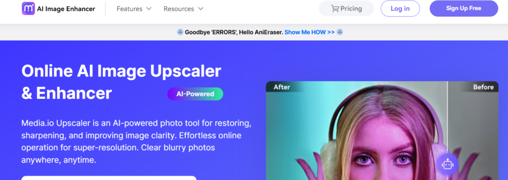 AI-powered photo tool for restoring, sharpening, and improving image clarity